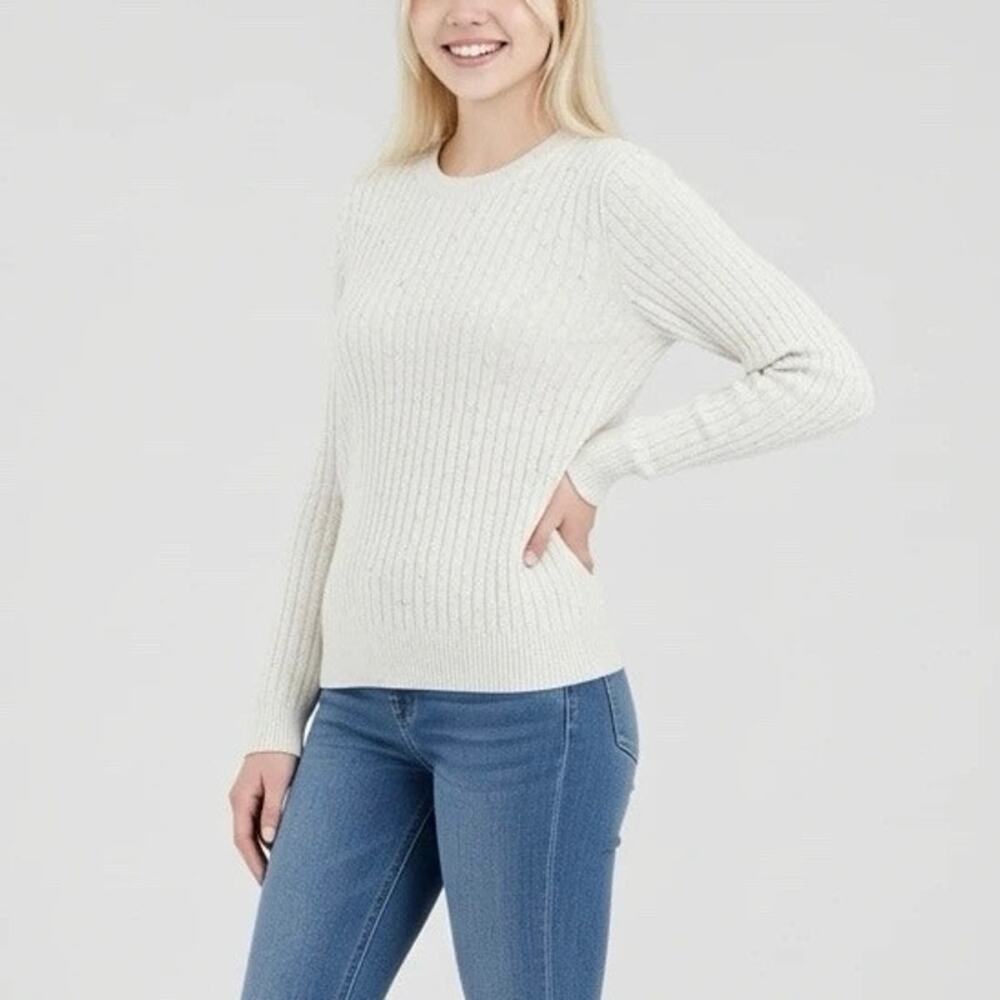 Croft & Barrow Women’s XL Beige Long Sleeve Knit Crewneck Sweater 100% Cotton